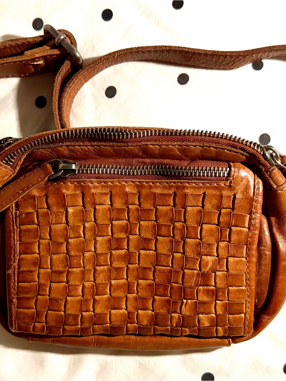 Woven Leather Crossbody Bag - Tan - Picture 2 of 3